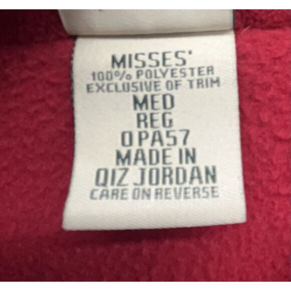 LL Bean Fleece Sweater Women M Red Nordic Fair Isle Full Zip Jacket Christmas - Picture 14 of 15